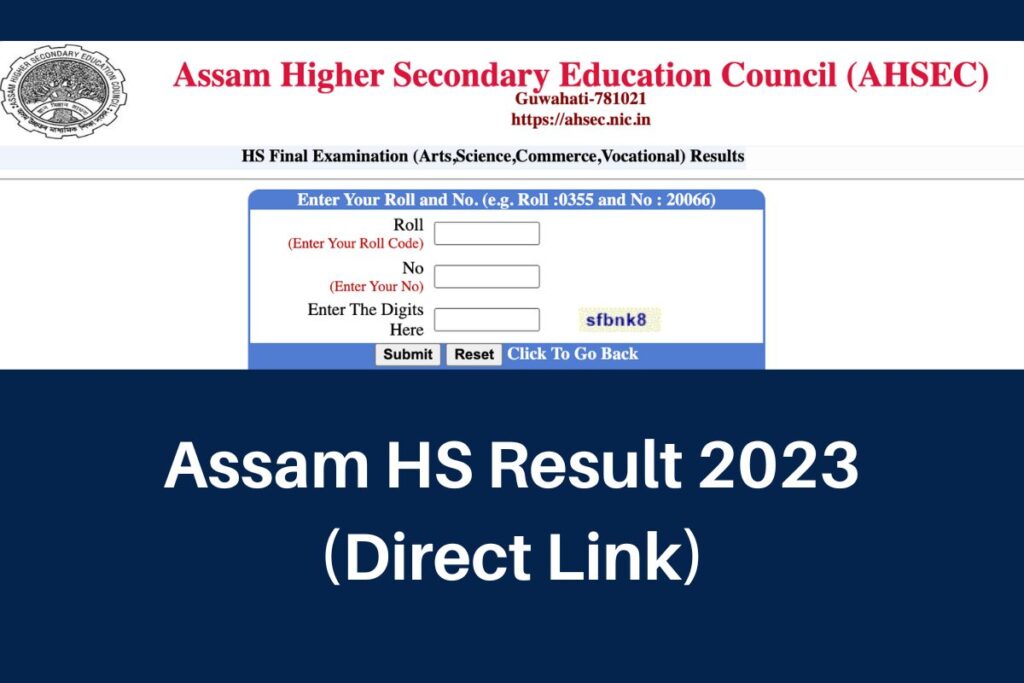 Assam HS Result 2023, resultsassam.nic.in AHSEC 12th Class Marksheet Direct Link