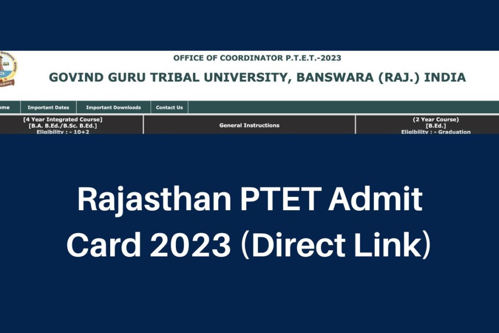Rajasthan PTET Admit Card 2023, ptetggtu.com Hall Ticket Direct Link