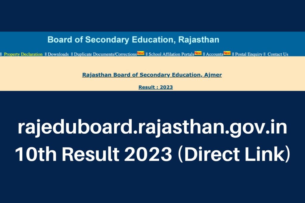rajeduboard.rajasthan.gov.in 10th Class Result 2023, RBSE Secondary Marksheet Direct Link